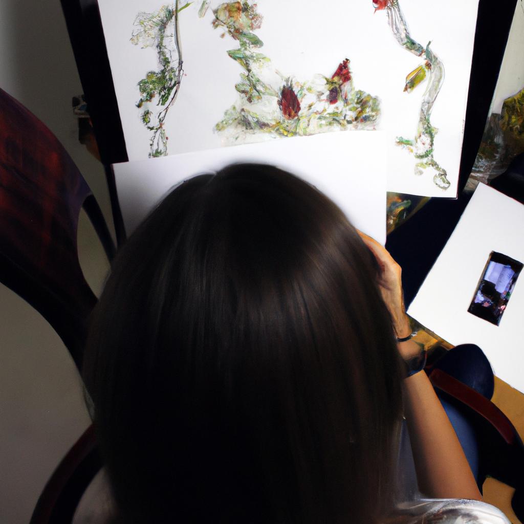 Person drawing and photographing art