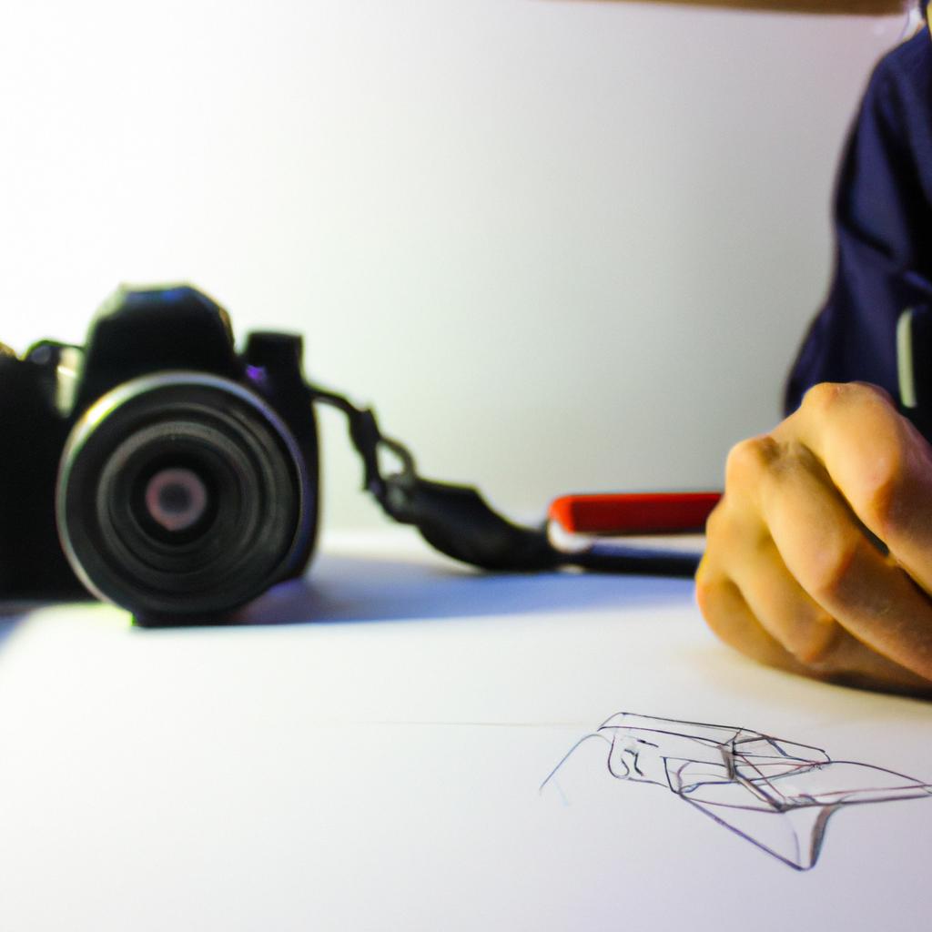 Person drawing with pencil and camera