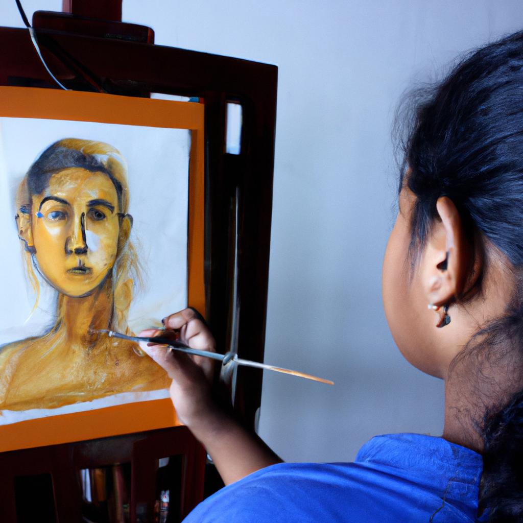 Person painting a portrait