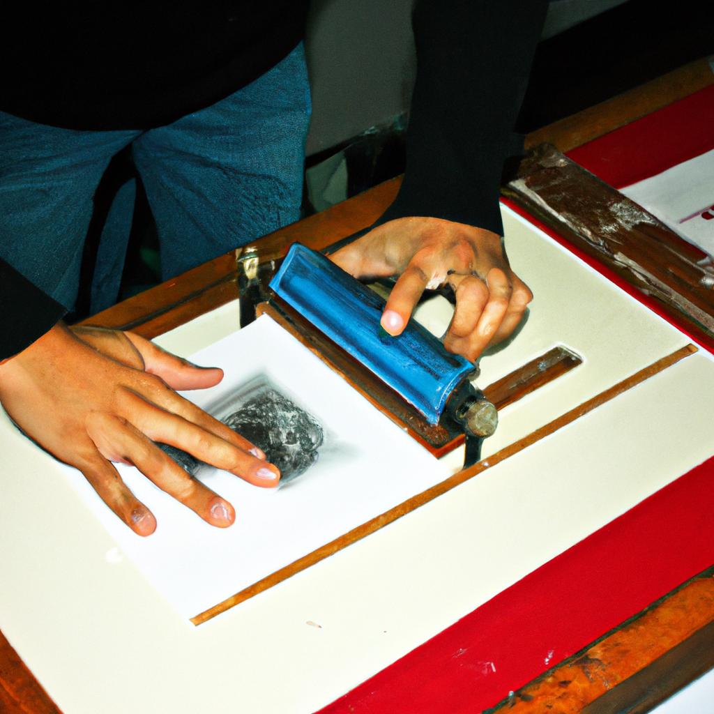 Person using relief printing tools