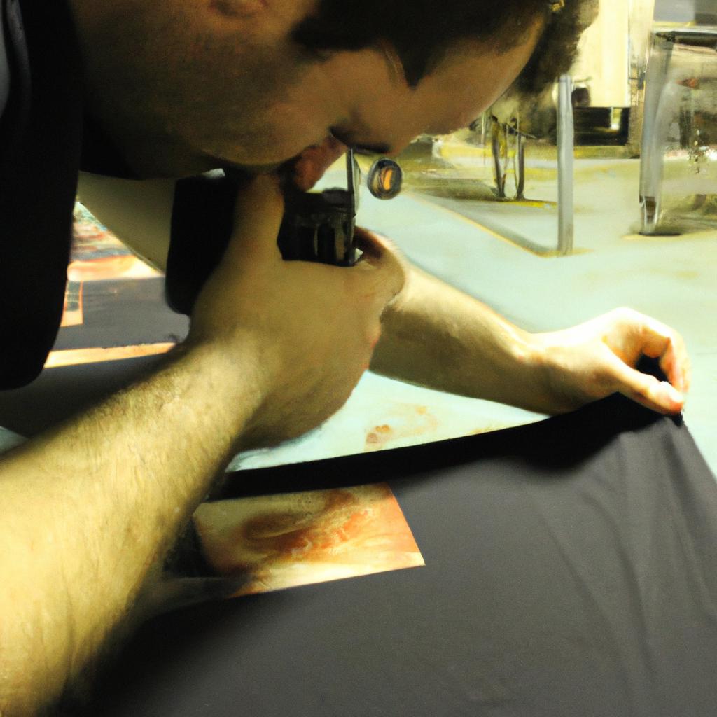 Person screen printing artwork photographing